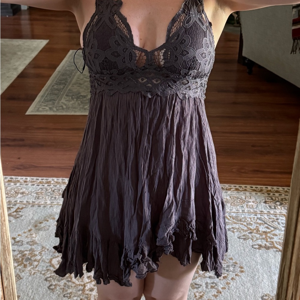 Free People Brown Lace Mini Dress